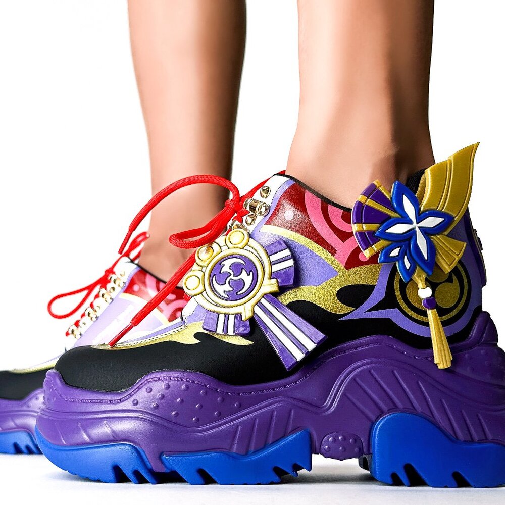 NEW Anthony Wang X Genshin Impact Raiden Shogun Anime Purple Platform Sneakers